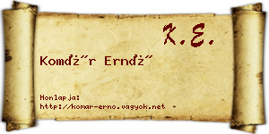 Komár Ernő névjegykártya